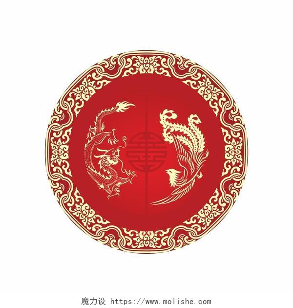 红色喜庆中式婚礼传统婚礼双喜矢量PNG素材